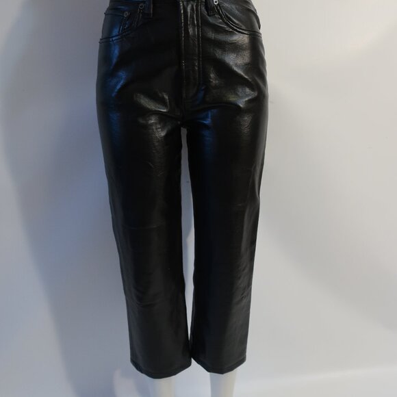Womens Agolde Black Flat Front High-Rise PU Recycled Leather Pants 26 - Picture 9 of 13